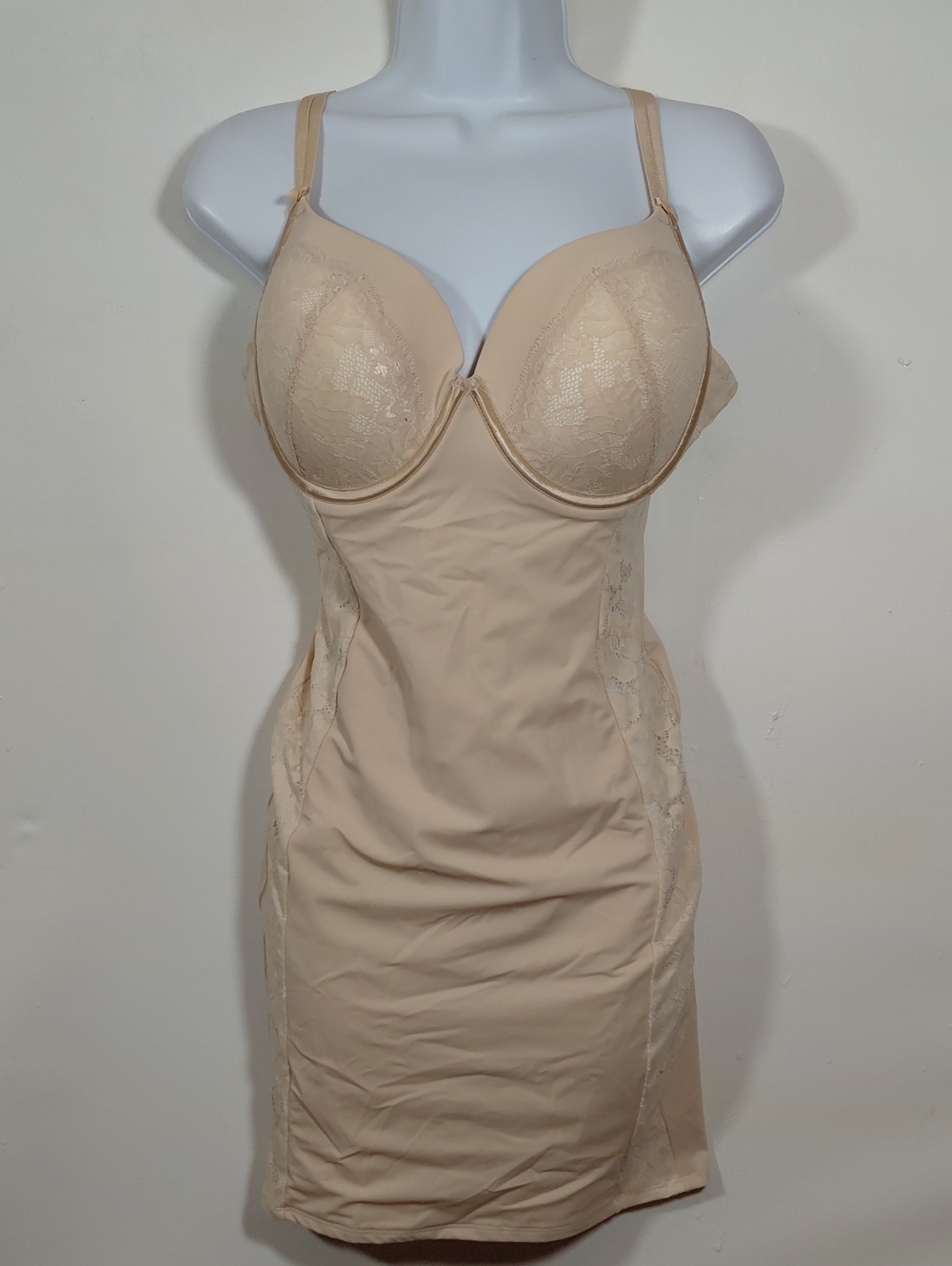 Maidenform Beige Lace-Accent Shapewear Slip Dress 36D Medium Push-Up Padded